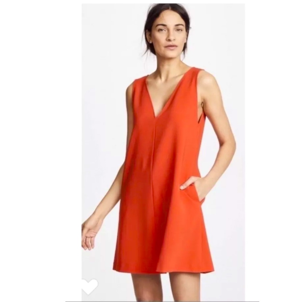 Theory V Neck Shift Dress in Bright Tomato Sz P
